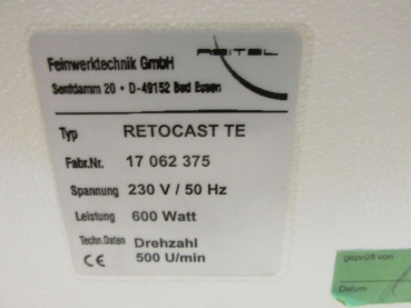 Reitel Retocast TE flame casting machine used